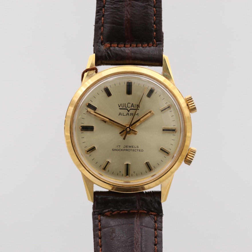 Vintage Vulcain Alarm Gold Tone Stem Wind Wristwatch