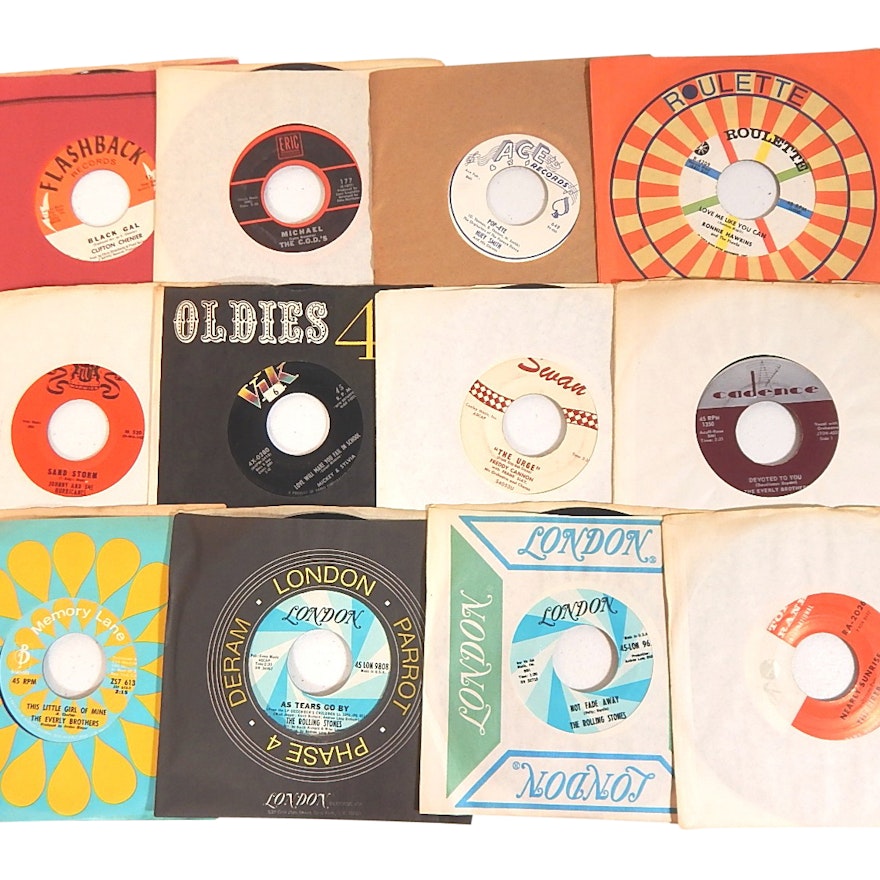 1960s and 1970s 45 RPM Records with Country, Rock, Pop, and R&B - Rolling Stones