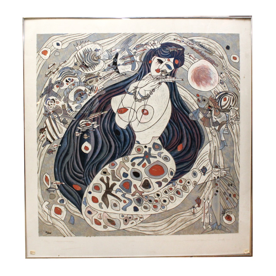 Jiang Tie-Feng Serigraph "White Mermaid"