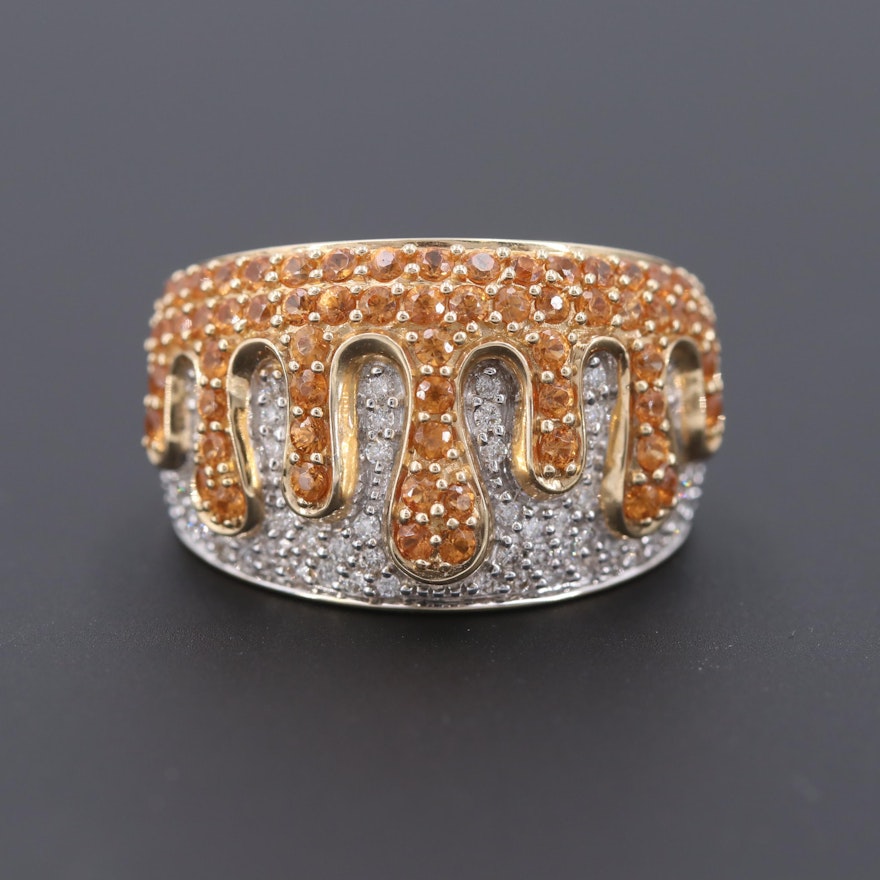 14K Yellow Gold Diamond and Spessartine Ring