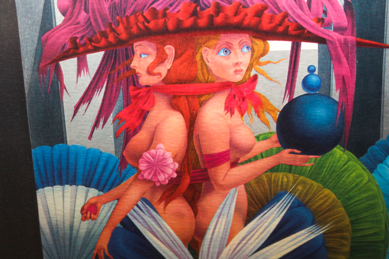 Wolfgang Hutter Lithograph "Zwei Mädchen Unter Einem Hut"