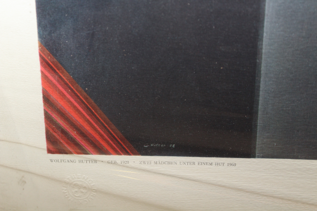 Wolfgang Hutter Lithograph "Zwei Mädchen Unter Einem Hut"
