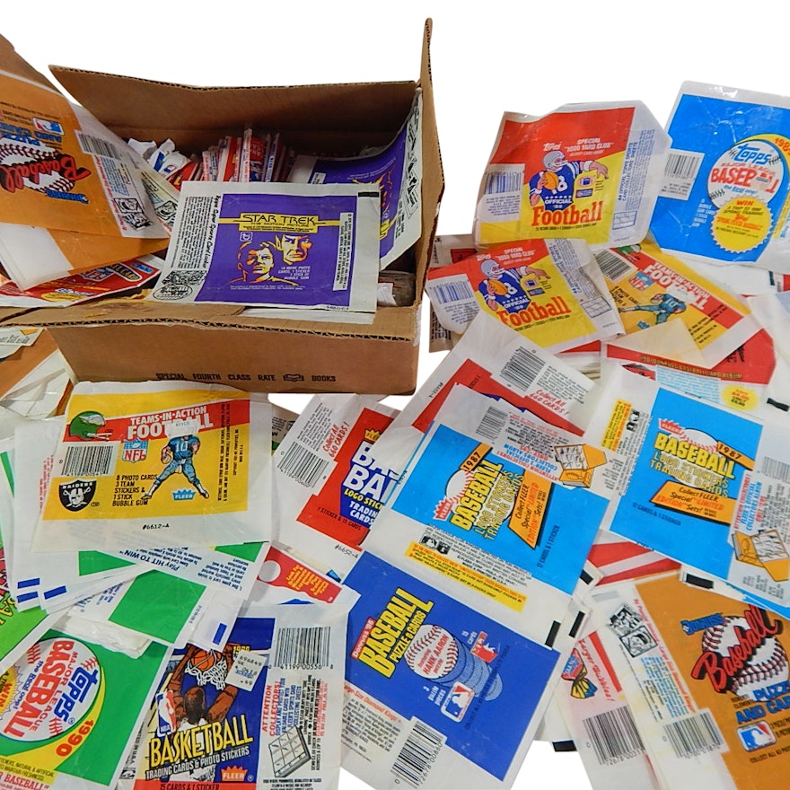 Hundreds of Wax Pack Wrappers with Sports and Non-Sports from 1980s