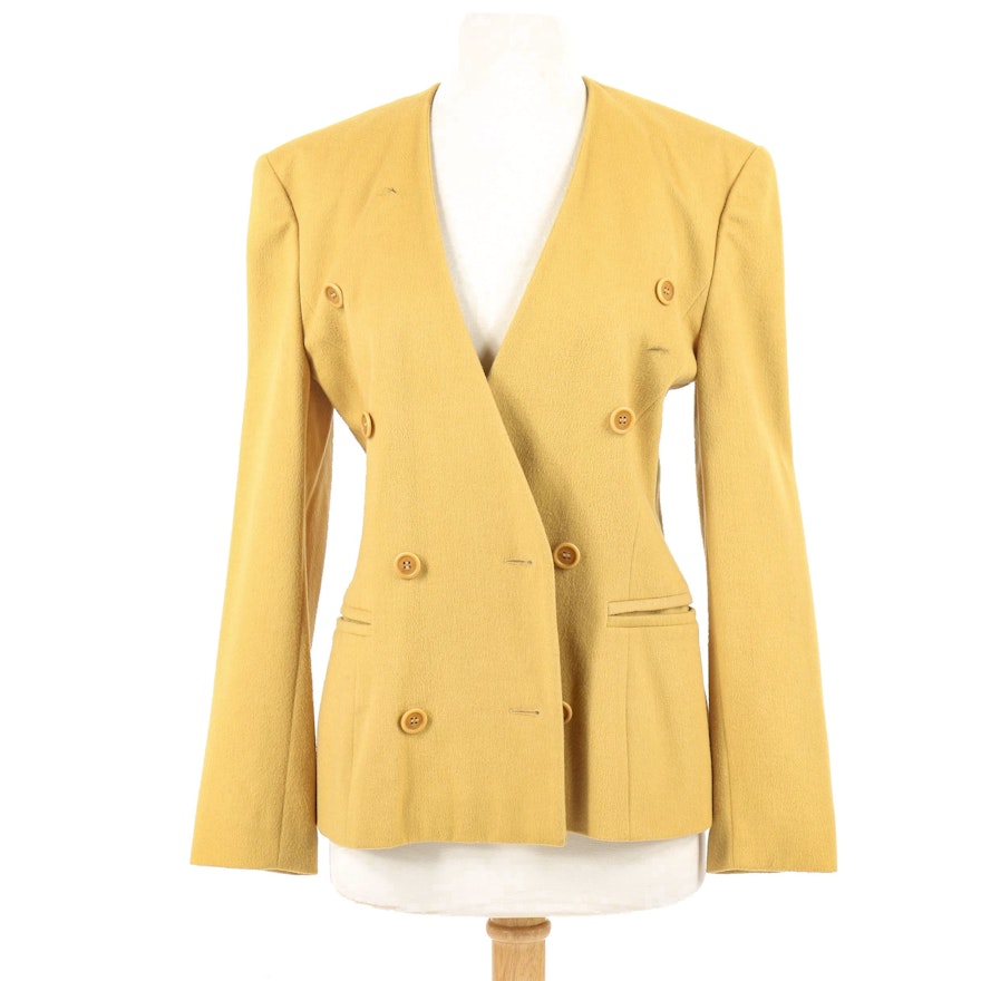 Escada Mustard Yellow Wool and Cashmere Blend Double-Breasted Jacket, Vintage
