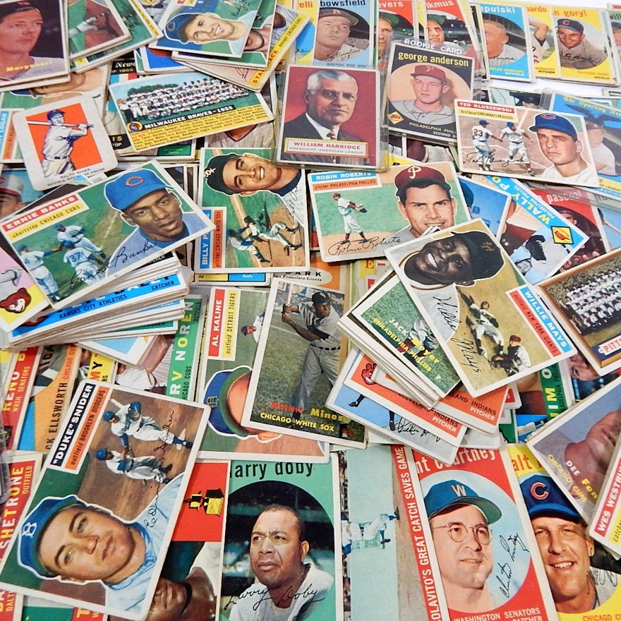 Large Vintage Baseball Card Lot from 1952 to 1961 with 1956 Topps Willie Mays