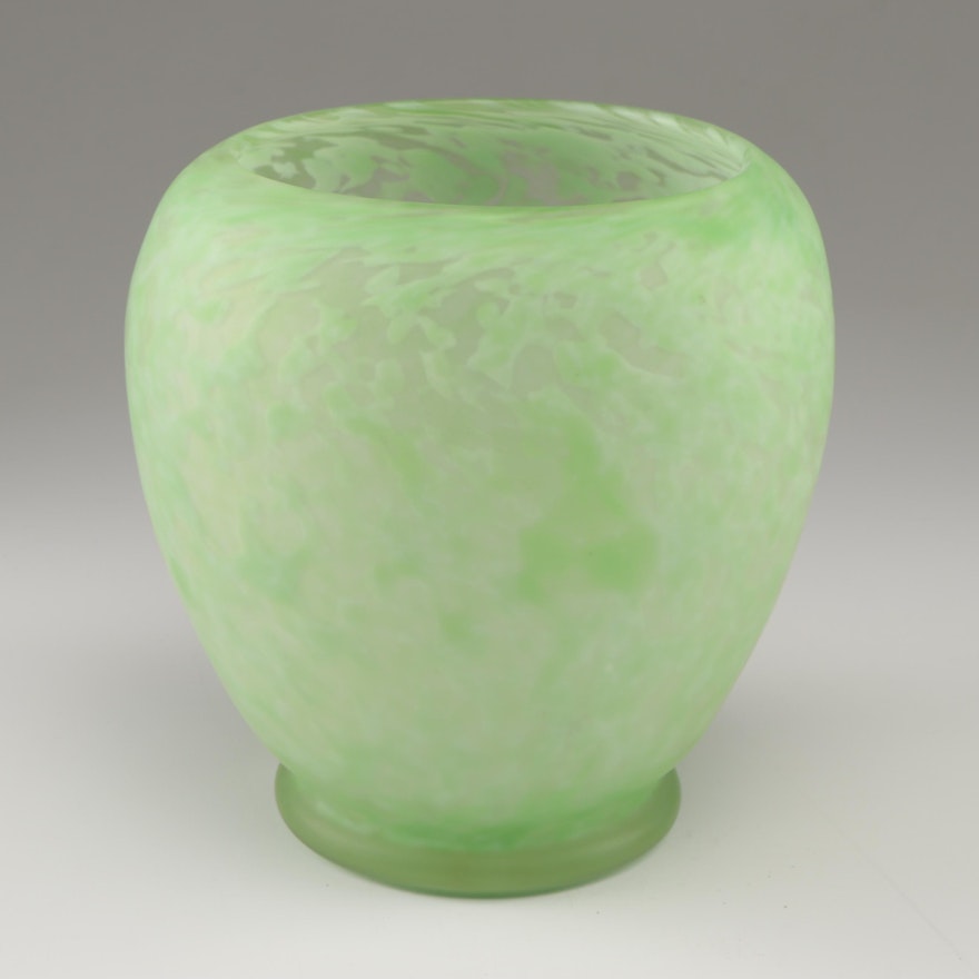 Steuben Green Mottled Art Glass Vase