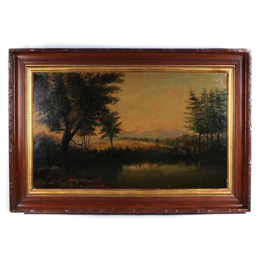 Antique Oil Painting on Canvas Landscape Scene