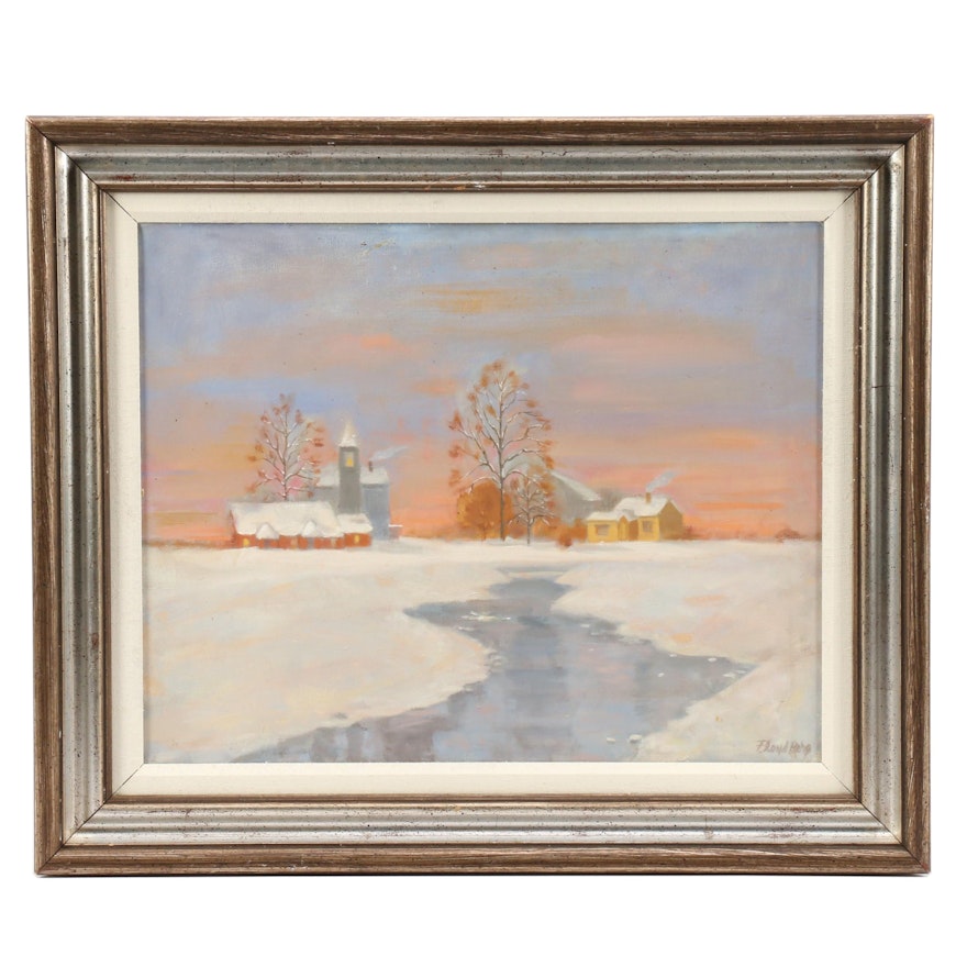 Floyd Berg Winter Landscape Oil Painting