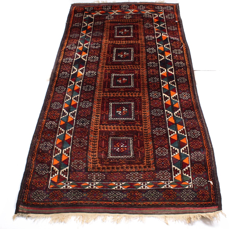 Hand-Knotted Afghan Baluch Long Rug, circa 1910