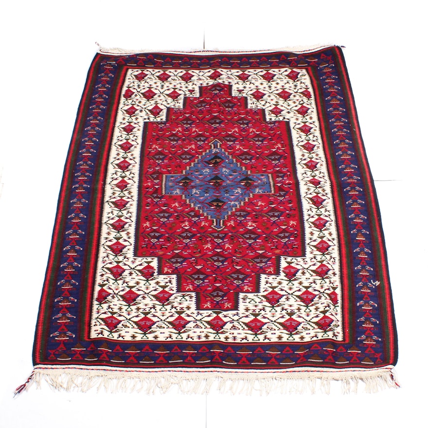 Handwoven Persian Senneh Kilim Rug, circa 1980