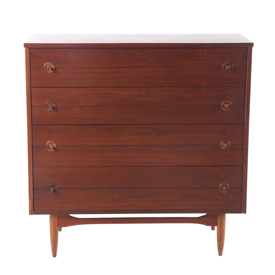 Mid Century Modern Walnut Four-Drawer Chest, Mid-20th Century