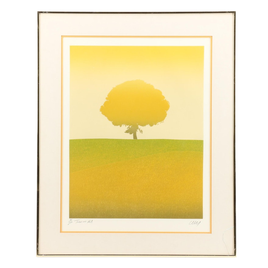 Cecy Limited Edition Aquatint Etching "Tree on Hill"