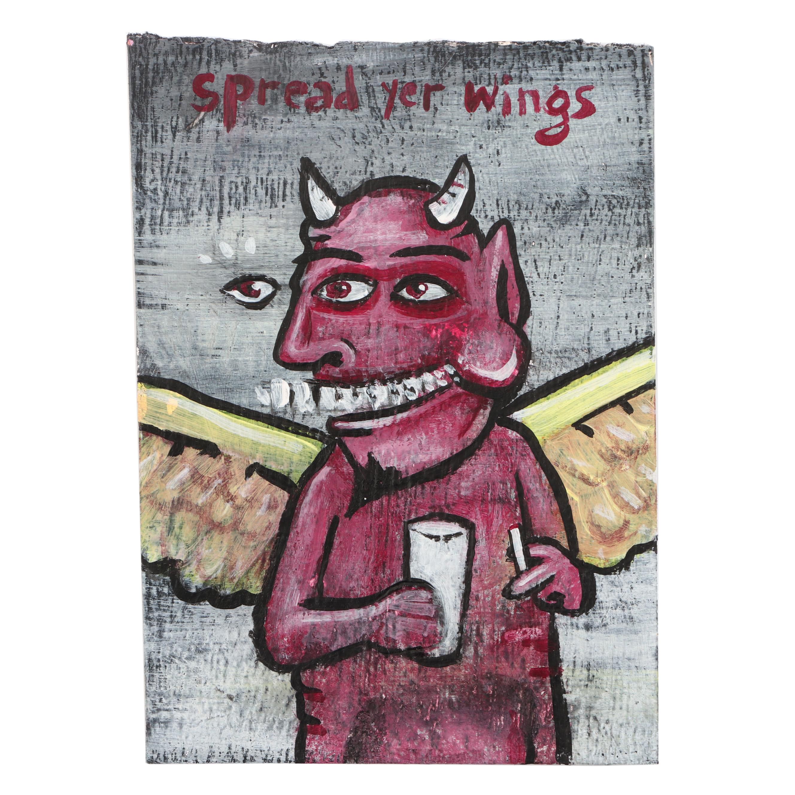 N. Scott Carroll Pop Art Painting of Devil "Spread yer Wings!"