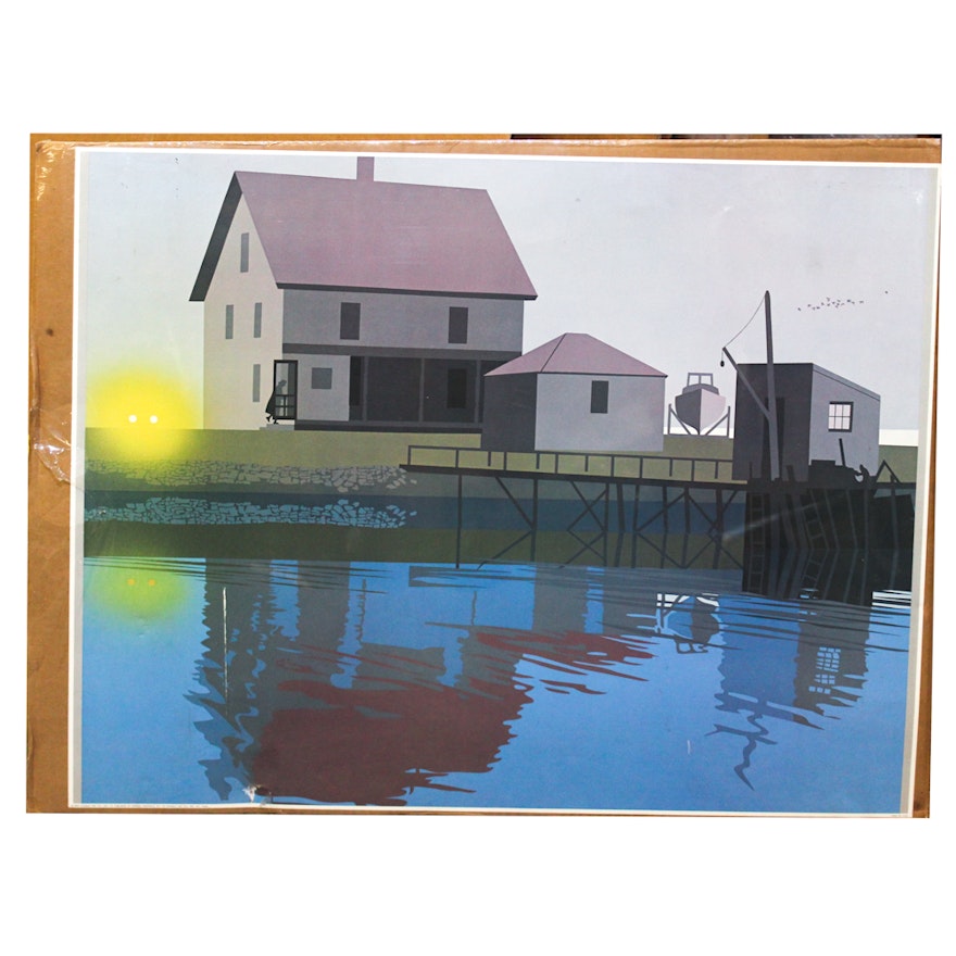 Donald Art Company Lithograph of House on Water