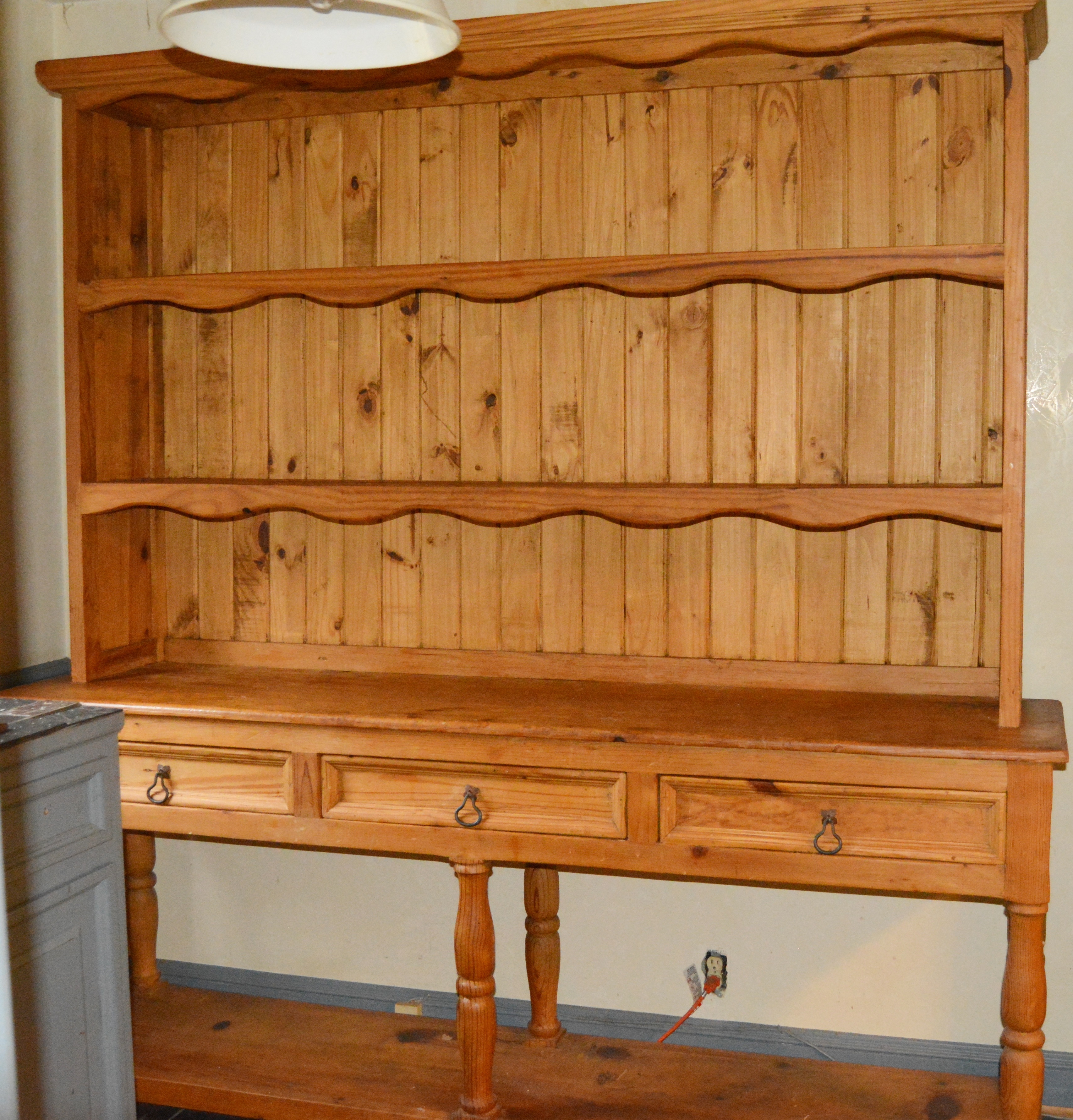 French Country Style Pine Hutch and Sideboard, 20th Century
