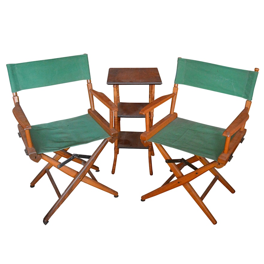 Pair of Vintage Director's Chairs with Bamboo Side Table