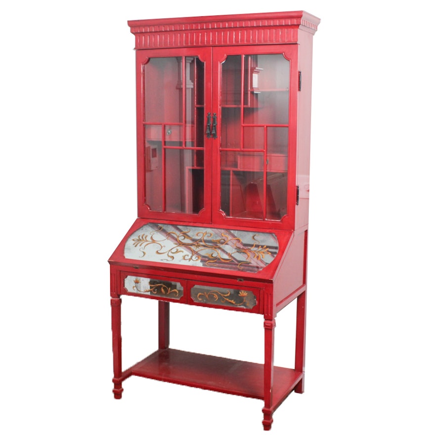 Red Painted Secretary Hutch