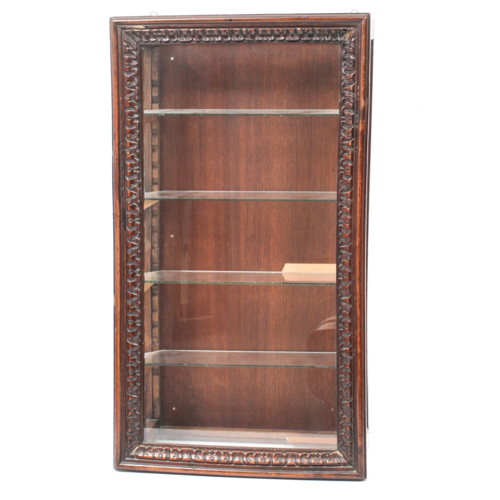 Carved Wood Framed Glass Wall Hanging Display Case, Vintage