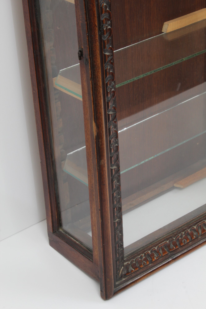 Carved Wood Framed Glass Wall Hanging Display Case, Vintage