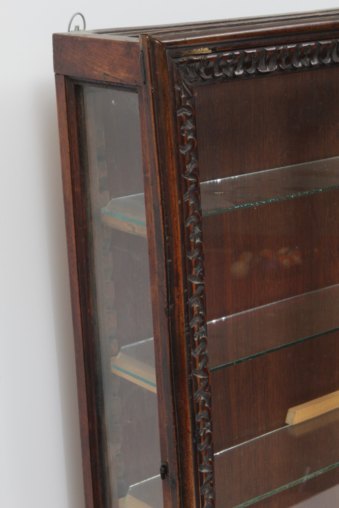 Carved Wood Framed Glass Wall Hanging Display Case, Vintage