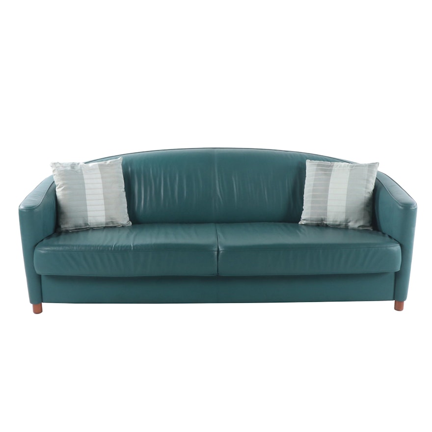 Faux Leather Sofa with Soft Impressions Throw Pillows, 21st Century