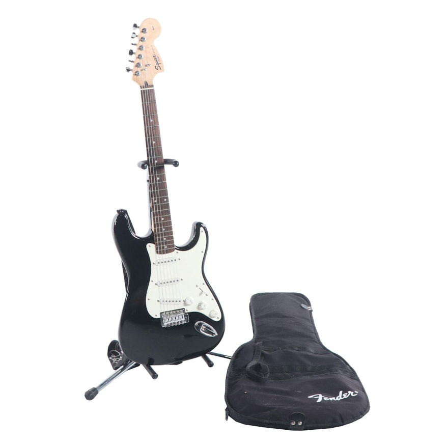 Fender Squier Strat Electric Guitar with Case and Stand