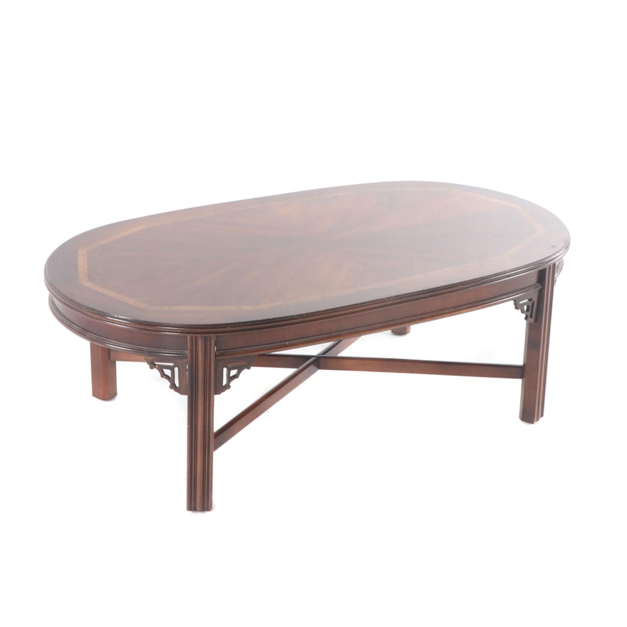 Chinese Chippendale Style Mahogany Veneer Coffee Table by Lane, Late 20th C.