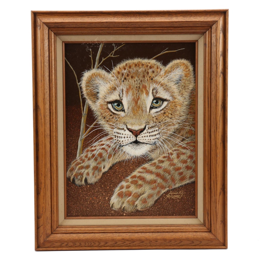 David E. Kinney Oil Painting "African Lion Cub (3 weeks)"