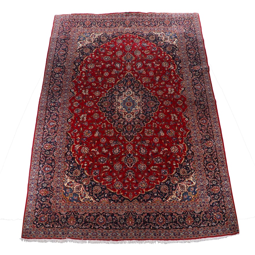 Hand-Knotted Persian Kashan Wool Area Rug