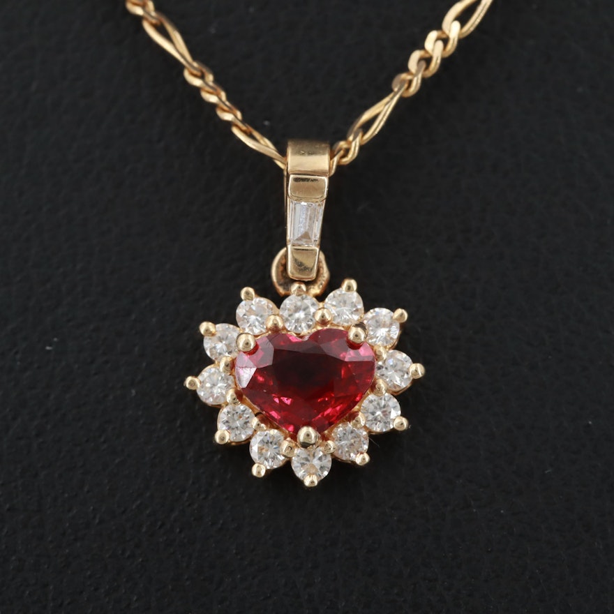 14K Yellow Gold Ruby and Diamond Pendant Necklace