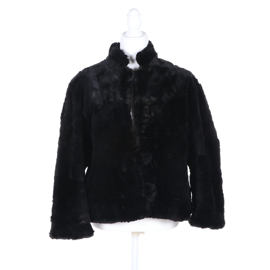 Women's Sheared Dyed Black Beaver Fur Jacket, Vintage