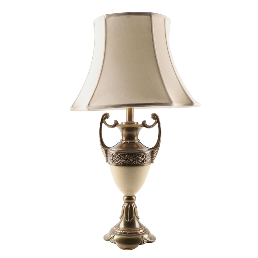 Brass and Ceramic Trophy Style Table Lamp with Shade