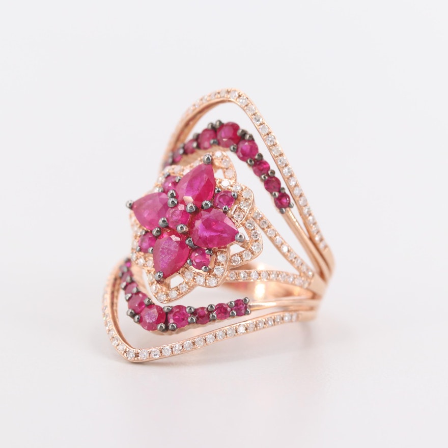 14K Rose Gold Ruby and Diamond Ring