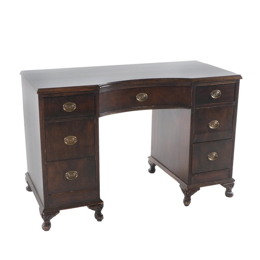 Federal Style Mahogany Stained Wood Kneehole Desk, Mid/Late 20th Century