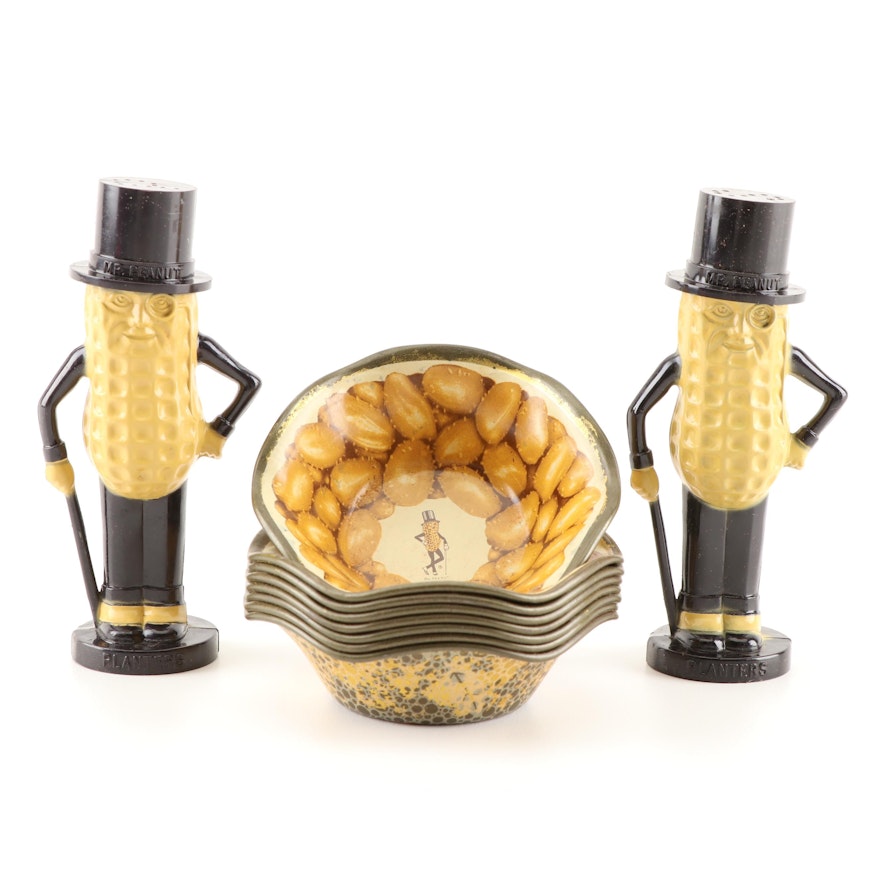 Mr. Peanut Salt and Pepper Shakers and Nut Bowls, circa 1950