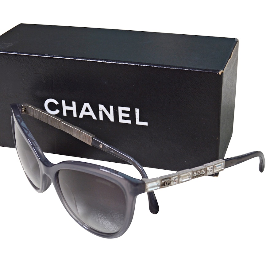 Chanel Black Cat Eye Acetate Frame and Crystals Bijou Sunglasses-5307 -  Yoogi's Closet