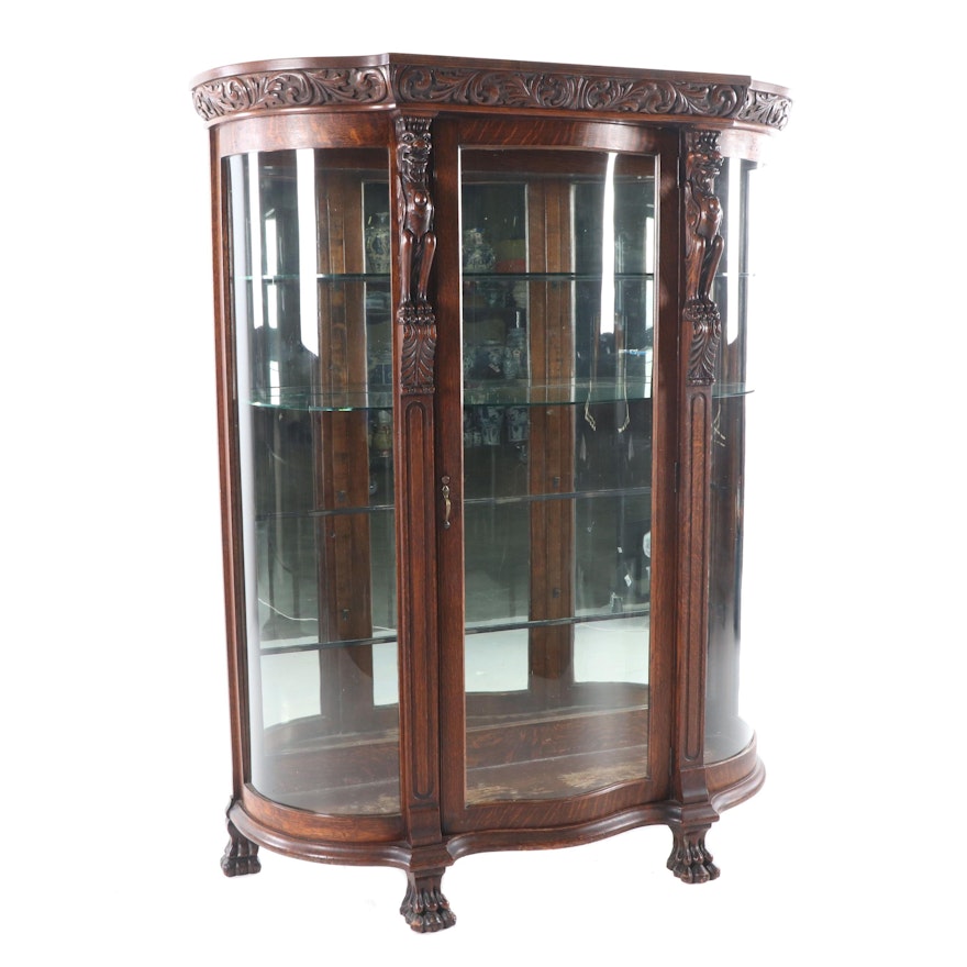 Renaissance Revival Style Carved Oak Display Cabinet, Late 19th/Early 20th C.