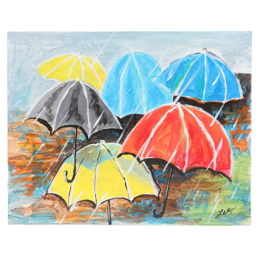 C. J. Lee 2019 Acrylic Painting "Umbrellas"