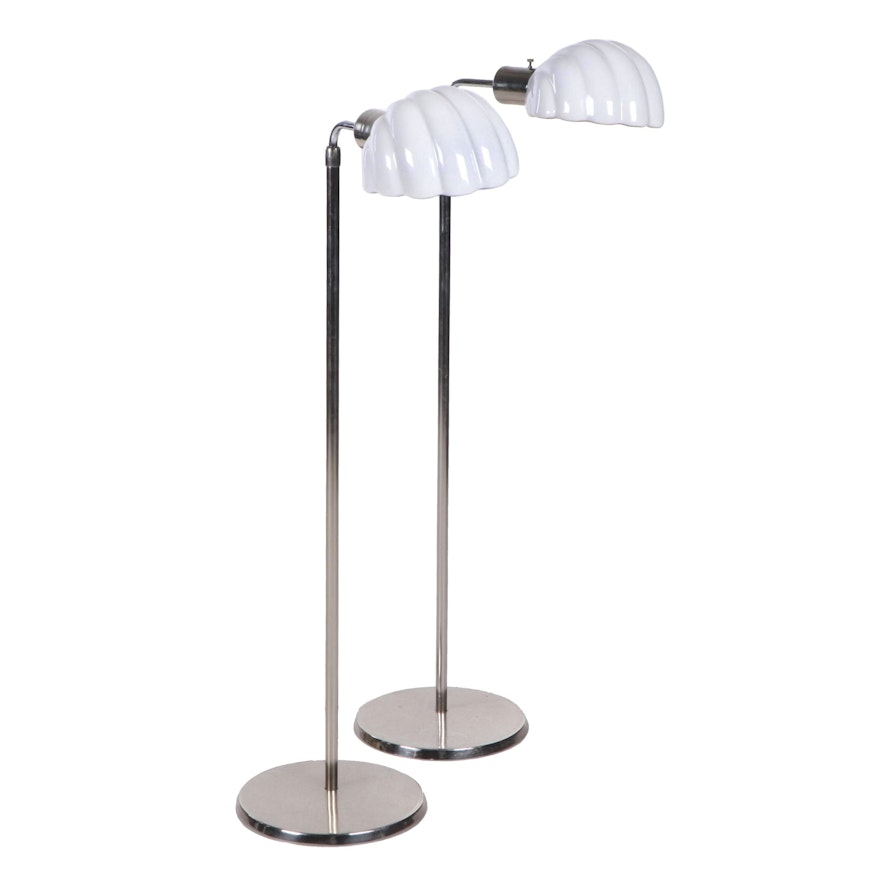 Chrome and Ceramic Adjustable Clam Shell Shade Floor Lamps