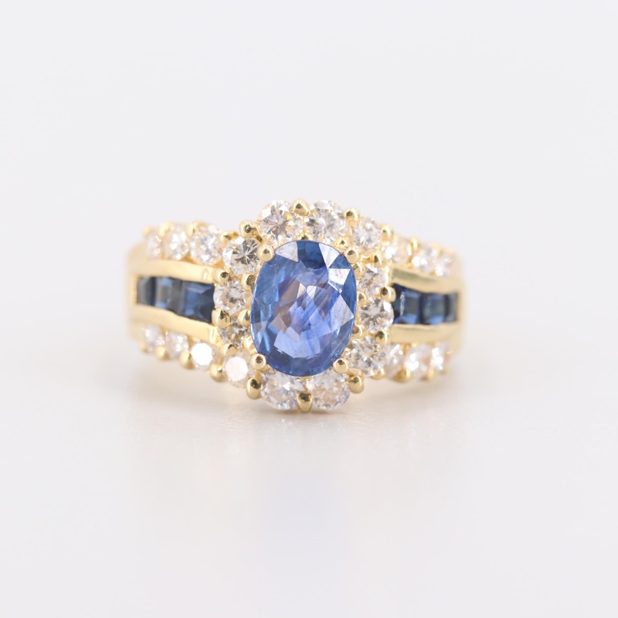 18K Yellow Gold Sapphire and Diamond Ring