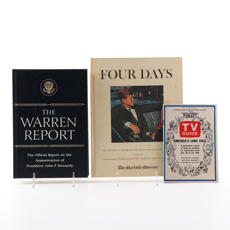 JFK Publications with "The Warren Report" and Vintage "TV Guide"