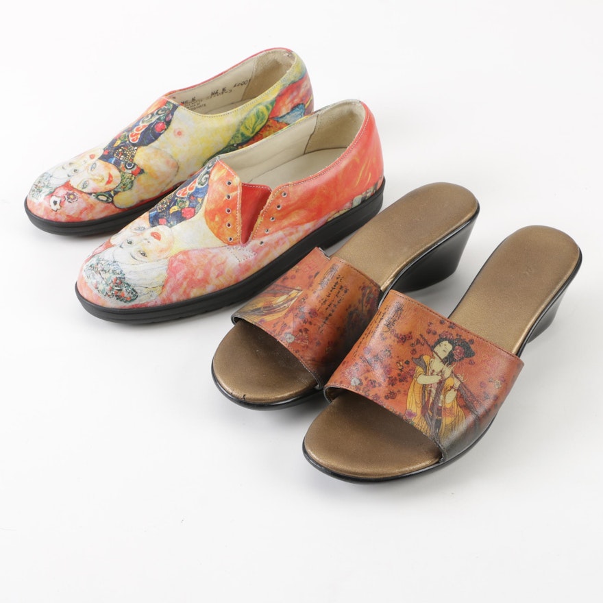 Icon Printed Leather Shoes and Sandals