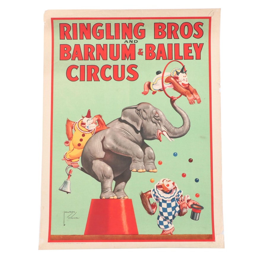 1944 Ringling Bros and Barnum & Bailey Circus Lithographic Advertising Poster