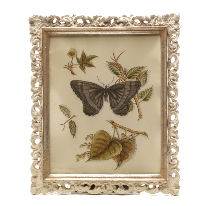 Mixed Media Painting of Butterfly and Leaves