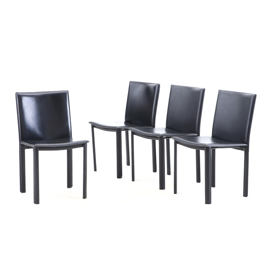 Four Black Vinyl Side Dining Chairs