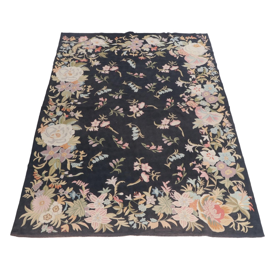 Hand Embroidered Kashmir Wool Floral Area Rug