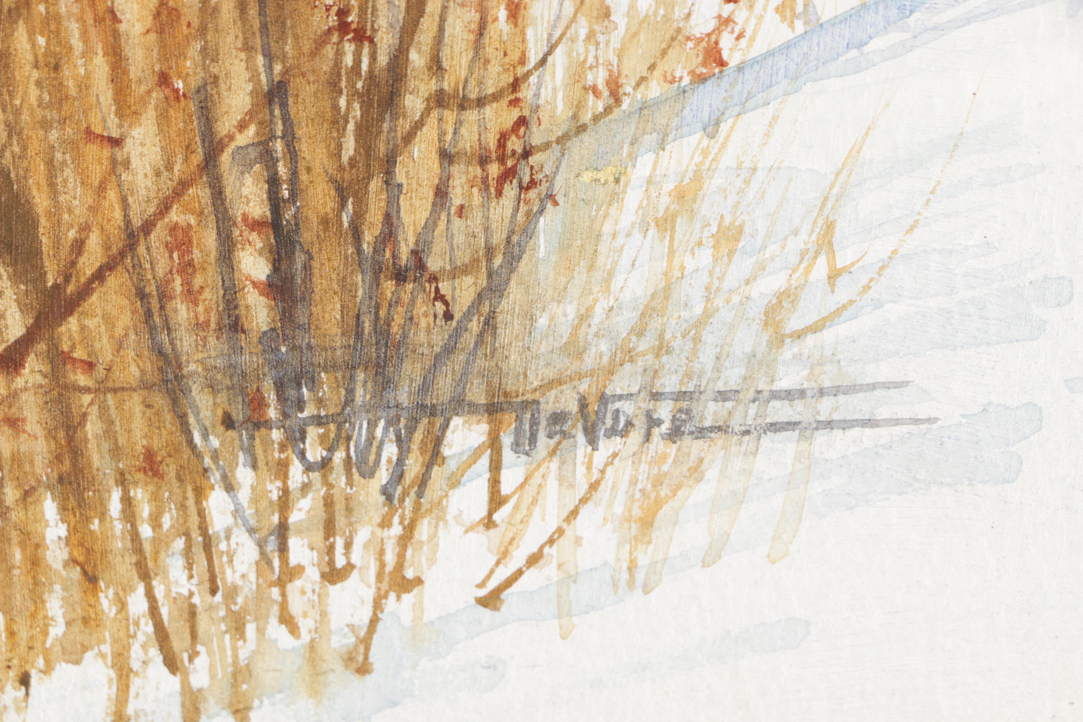 James DeVore Watercolor Painting of Winter Landscape with House
