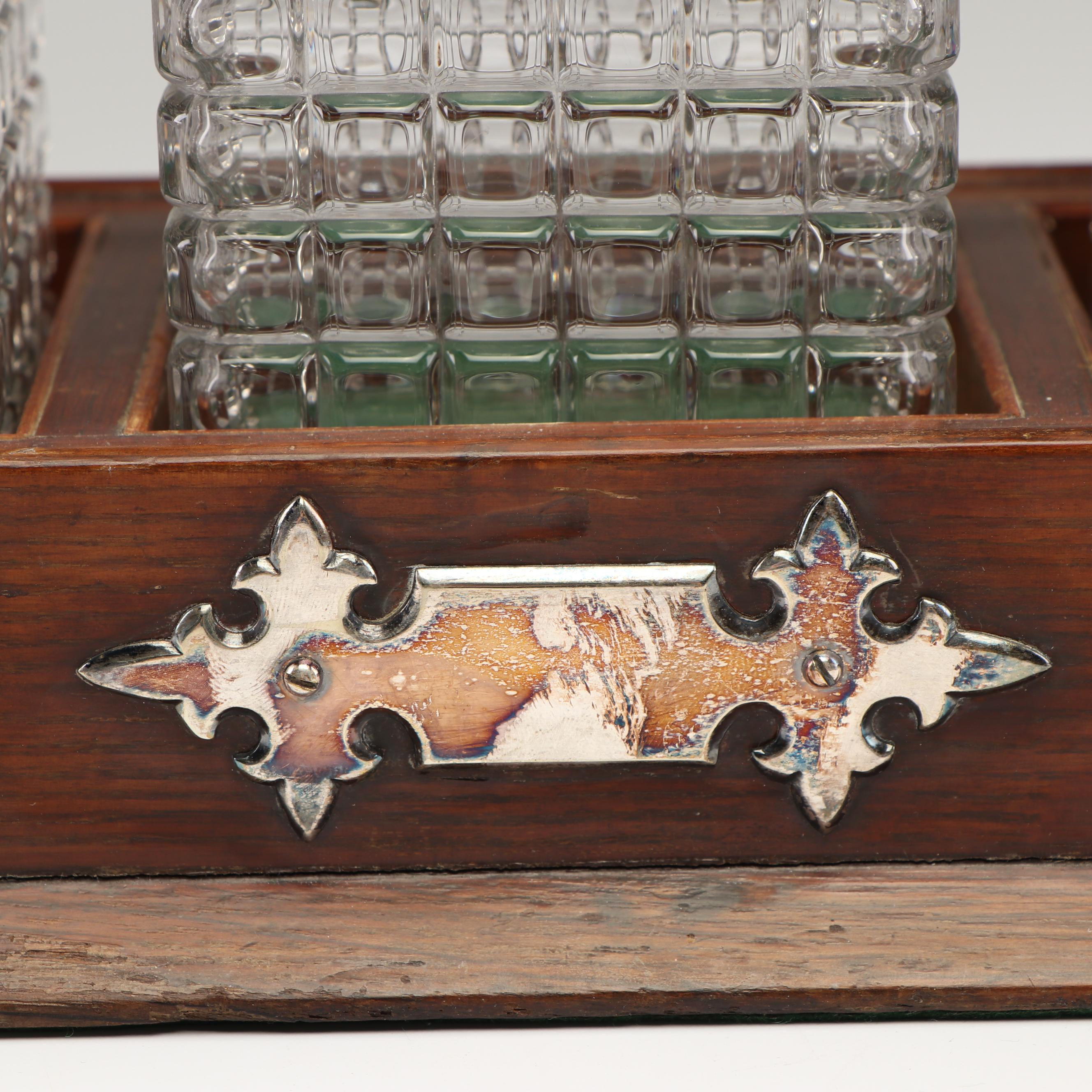 Daniel & Arter Oak and Silver Plate Tantalus, Early 20th Century