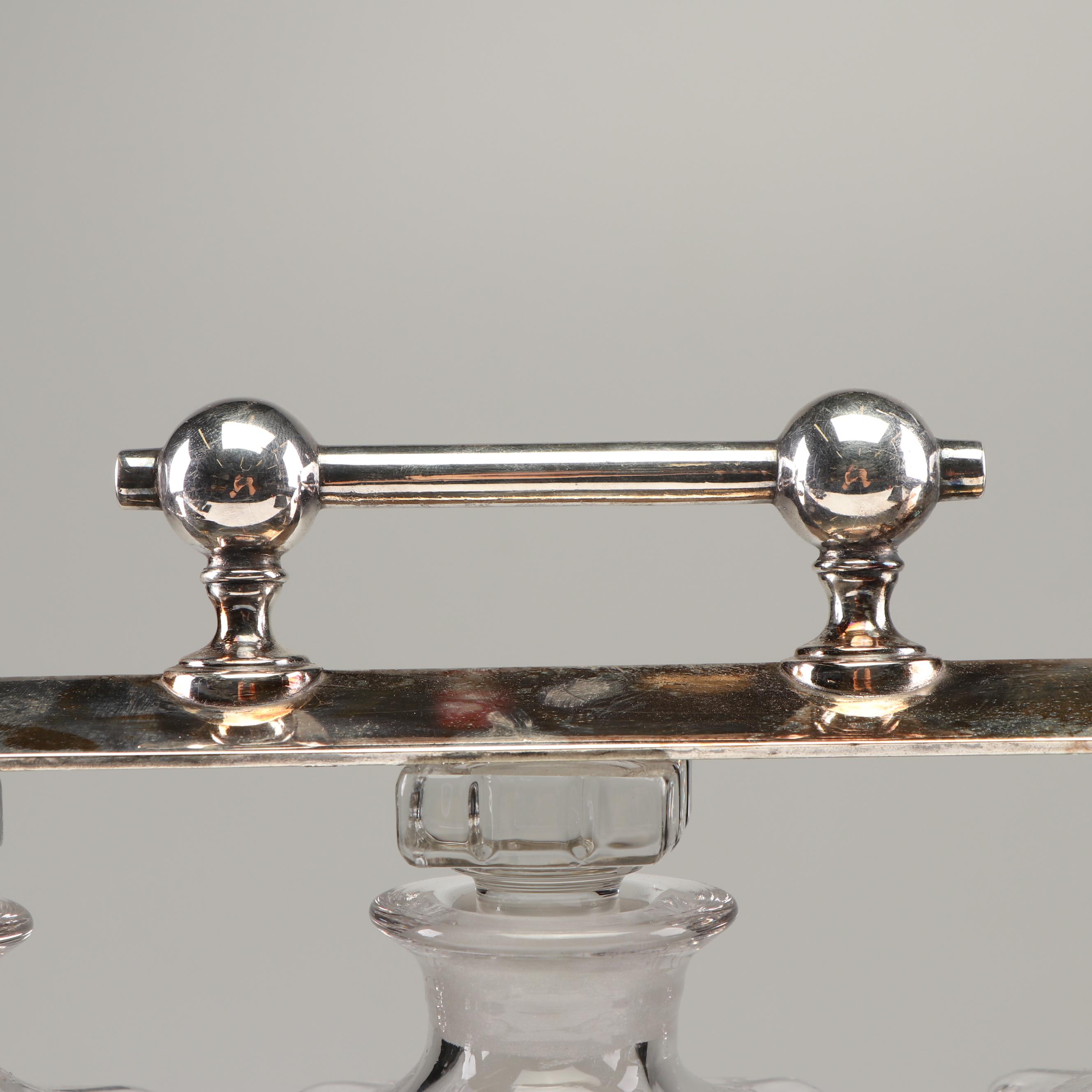 Daniel & Arter Oak and Silver Plate Tantalus, Early 20th Century