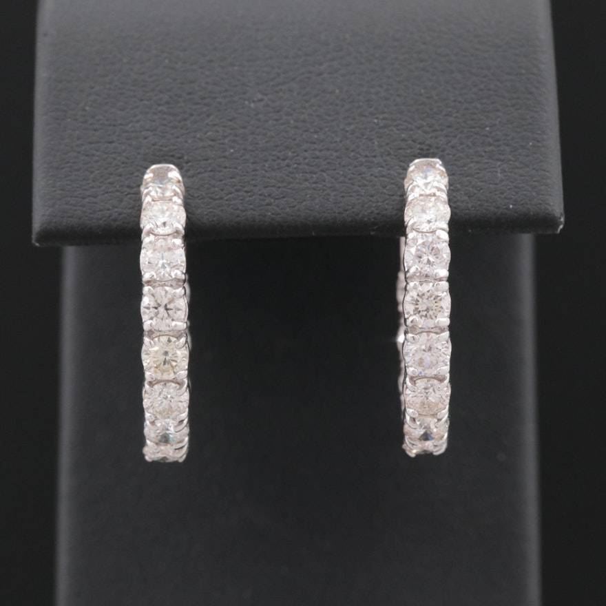 18K White Gold 2.88 CTW Diamond Hoop Earrings